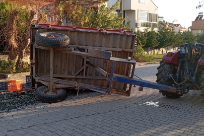 ERDEK’TE ZEYTİN YÜKLÜ TRAKTÖR RÖMORKU DEVRİLDİ